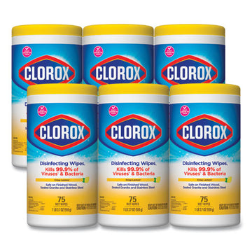 Clorox® Disinfecting Wipes, 7 X 7 3-4, Crisp Lemon, 75-canister, 6 Canisters-carton freeshipping - TVN Wholesale